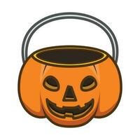 Jack O Lantern Bucket. Halloween Icon Vector Illustration