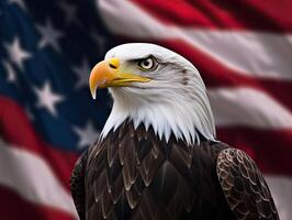 Bald Eagle with USA Flag in the background. photo