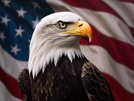 Bald Eagle with USA Flag in the background. photo