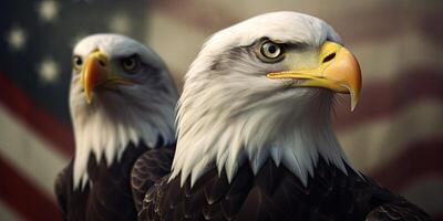 Bald Eagle with USA Flag in the background. photo