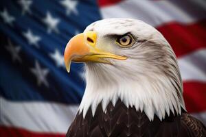 Bald Eagle with USA Flag in the background. photo