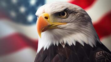 Bald Eagle with USA Flag in the background. photo