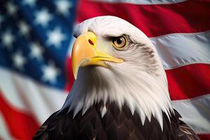 Bald Eagle with USA Flag in the background. photo