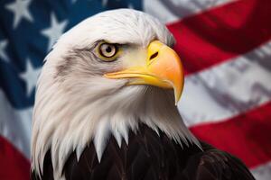 Bald Eagle with USA Flag in the background. photo