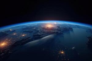 amanecer ver de el planeta tierra desde espacio con el Dom ajuste terminado el horizonte. ai generativo foto