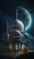 islamic nuances background with mosque and moon. photo