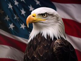 Bald Eagle with USA Flag in the background. photo