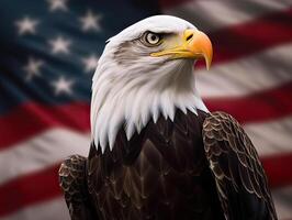 Bald Eagle with USA Flag in the background. photo