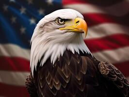 Bald Eagle with USA Flag in the background. photo