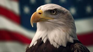 Bald Eagle with USA Flag in the background. photo