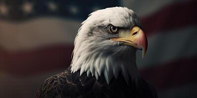 Bald Eagle with USA Flag in the background. photo