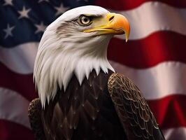 Bald Eagle with USA Flag in the background. photo