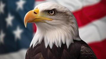 Bald Eagle with USA Flag in the background. photo