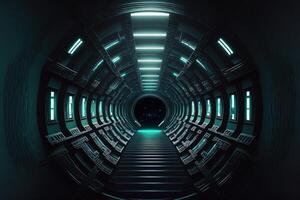 ciencia ficción ciber futurista vacío generativo ai túnel antecedentes salida o objetivo adelante. resumen ciber o digital pista de carreras concepto cyberpunk ciber sintetizador túnel corredor foto