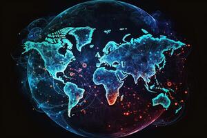Global map of the world, the earth communication technologies with internet effect. Futuristic modern photo