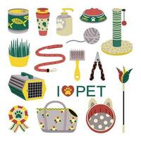 Set of elements for animals, cats, dogs. Pet care. vector