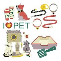 Set of elements for animals, cats, dogs. Pet care. vector