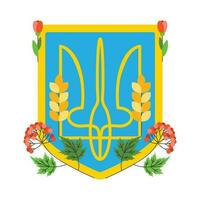 Emblem of Ukraine with viburnum and flowers. Ukrainian symbols vector