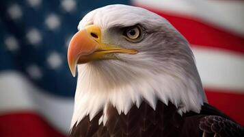 Bald Eagle with USA Flag in the background. photo