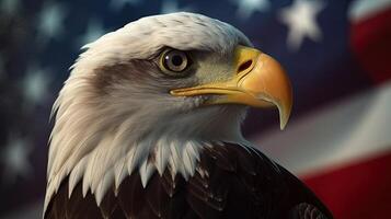 Bald Eagle with USA Flag in the background. photo