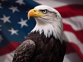 Bald Eagle with USA Flag in the background. photo