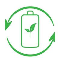 green energy with battery logo and sprout new leaf vector