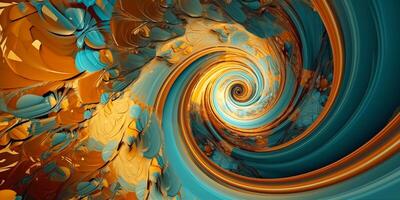 Abstract Background of spiral waves golden bright colors and overlapping. Made by photo