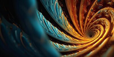 Abstract Background of spiral waves golden bright colors and overlapping. Made by photo