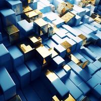 Abstract background with golden cyan color different cubes. photo