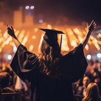 espalda de ver estudiantes celebracion fiesta de graduación día antecedentes. generativo ai foto