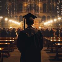 espalda de ver estudiantes celebracion fiesta de graduación día antecedentes. generativo ai foto