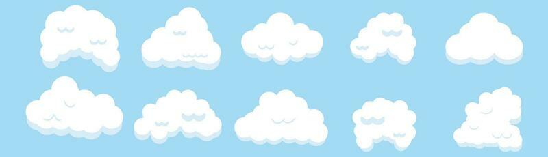set of clouds on blue sky background flat design