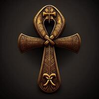 Ancient golden ankh symbol isolated on dark background. Illustration of an Egyptian cross in digital form. The ancient Egyptians used the Ankh as a symbol for eternal life. photo