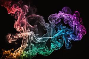 a colorful smoke cloud is shown in this image, it looks like it is floating in the air and is very dark and blue and yellow, with a black background. photo