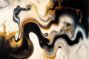 Marble ink abstract art from exquisite original painting for abstract background, color white, gold, black. Painting was painted on high quality paper texture to create smooth background photo