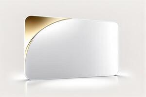 a white card for mockup, horizontal rectangular with rounded corner shapes, front view, stunning light, studio light, reflexion of hundred fine lines of gold reflection, white background photo