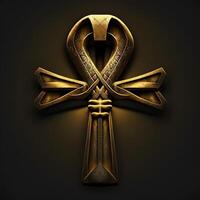 Ancient golden ankh symbol isolated on dark background. Illustration of an Egyptian cross in digital form. The ancient Egyptians used the Ankh as a symbol for eternal life. photo