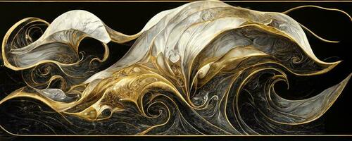 Marble effect background or texture. Spectacular abstract glistening golden solid liquid waves. Swirling golden and blue pastel pattern, shining golden and green color, marble geometric, vintage, photo