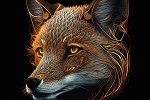 Fantasy Raster Image of Fox Face with Golden Spot, Animal face in the depths of galaxies and stars fox photo
