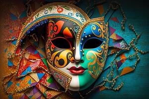 Illustration, multicolored carnival mask party inspired in ancient venetian dominos photo