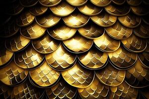 Dragon scales background - gold shining shells . Simple background made of dragon scale armor illustration . photo