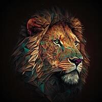 illustration of creative of lion made of colorful geometric shapes on background. Leader, courage, strong and brave, majestic lion photo