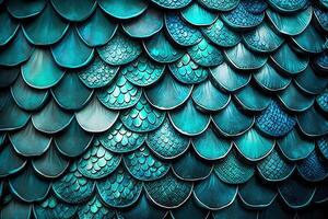 Dragon scales background - turquoise shining shells . Simple background made of dragon scale armor illustration . photo