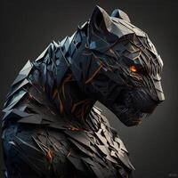 illustration of creative of black panther made of colorful geometric shapes on background. Leader, courage, strong and brave, majestic black panther. photo