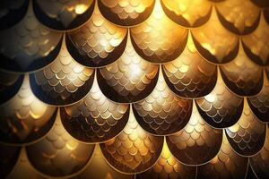 Dragon scales background - gold shining shells . Simple background made of dragon scale armor illustration . photo