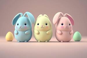 Bunny cute pastel colored easter eggs . Spring concept Easter eggs with cute rabbit inside egg. photo