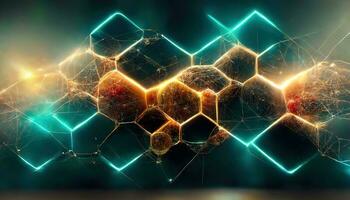 3d abstract tech background. Floating Numbers HUD Background. Matrix particles grid virtual reality. Smart build. Grid core. Hardware quantum form. Future technology. Decoding dna photo