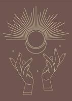 Vector illustration of astrology mystic background with planets. Outer space with sun and moon printed wall art. Tarot card universe vector illustration.