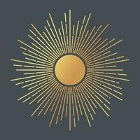 Vector illustration with sun in mystical style for tarot card. Astrology, heavenly boho design. Golden sun with stars