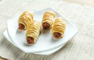 Sausage rolls in plate photo